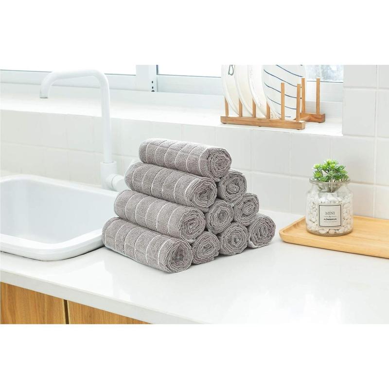 Microfiber Dish Towels - Soft, Super Absorbent and Lint Free Kitchen Towels - 8 Pack (Lattice Designed Gray Colors) - 26 x 18 Inch