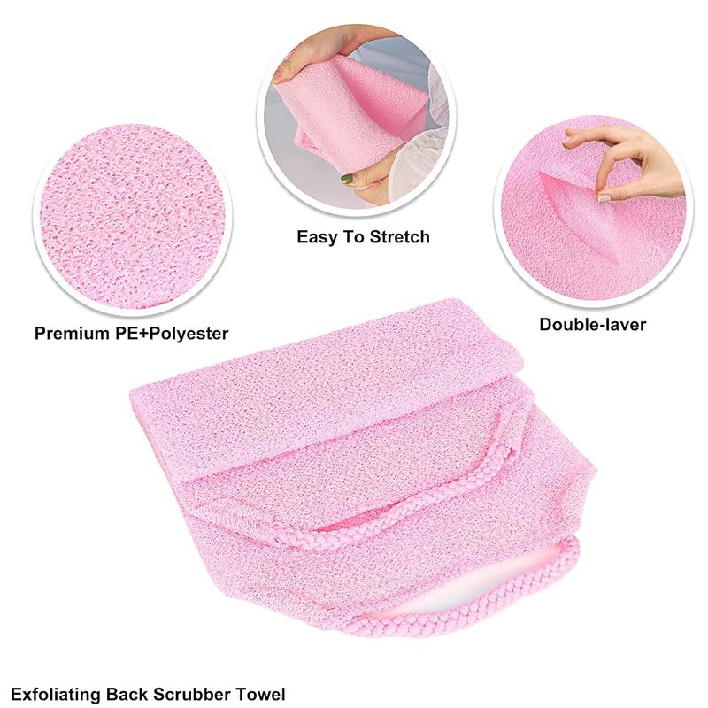 Nylon Back Scrubber Manual Massage Tool with Handles, Extended Length Back Washer, Stretchable Pull Strap Exfoliating Washcloth