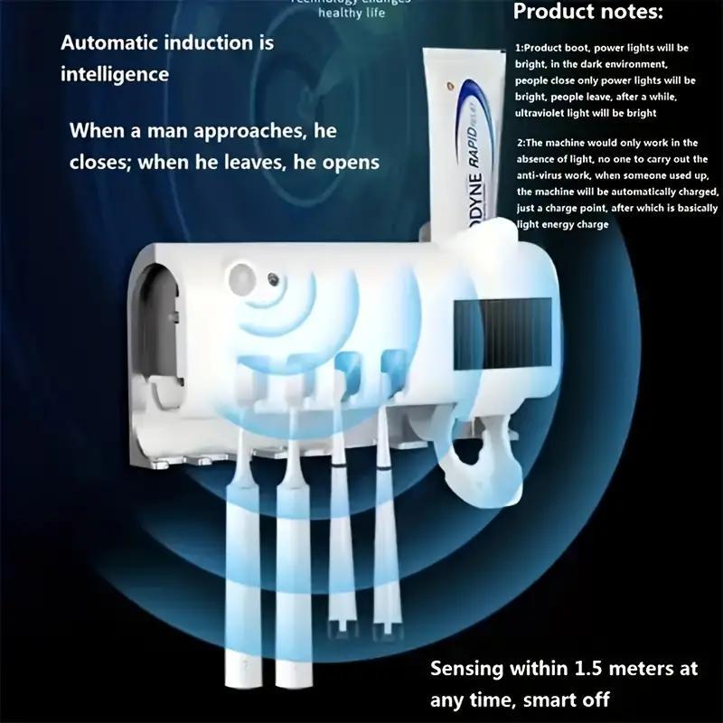 Smart UV Toothbrush Sterilizer, USB Charging Wall Mounted Toothbrush Holder, Toothpaste Organizer, Bathroom Supplies, Home Organizer