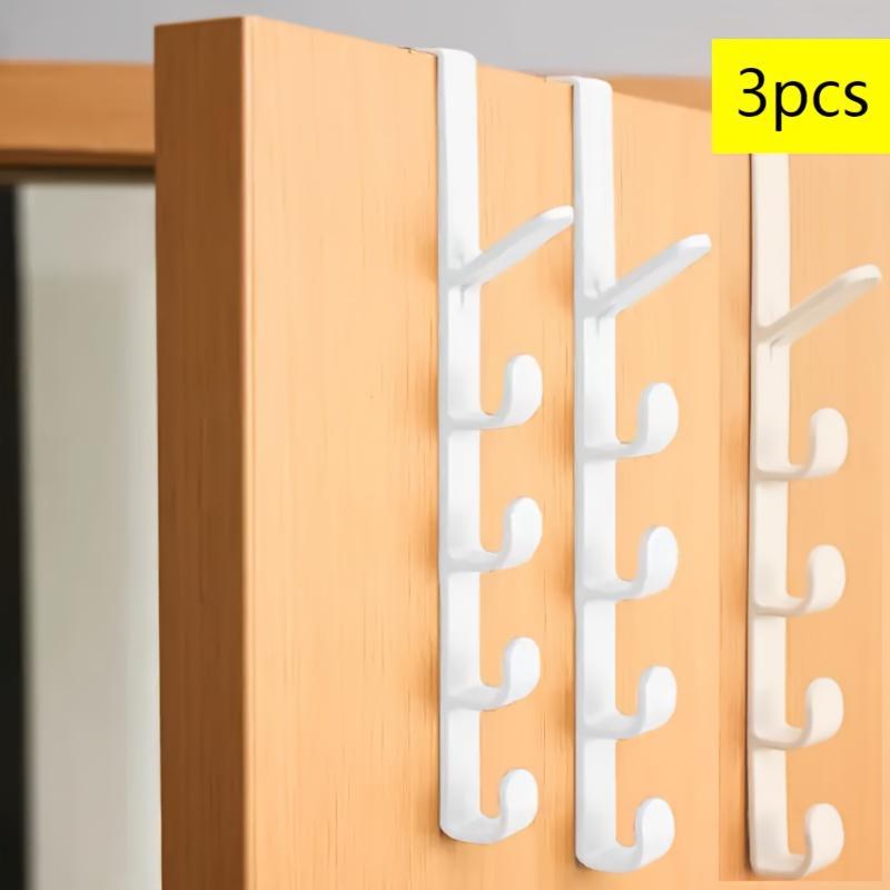 Door Back Hook, 3pcs Punch Free Door Hanging Hook, Household Storage Hook for Bedroom, Closet, Wardrobe