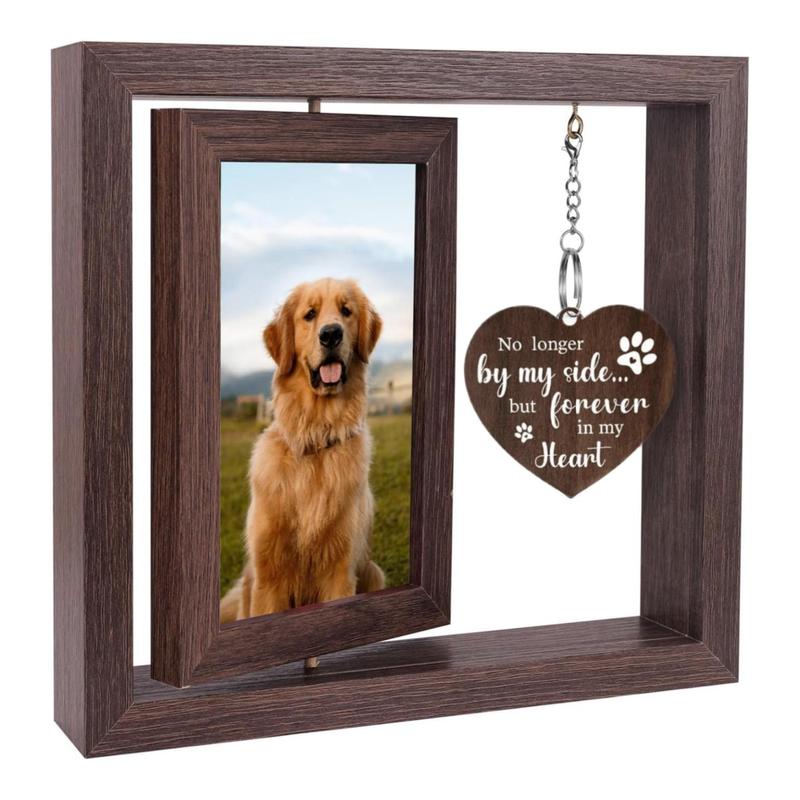 Wooden Photo Frame, Rotating Picture Frame for 4x6 Photo, Pet Memorial Gift for Loss of Dog, Bereavement Remembrance Picture Frame, Christmas Gift