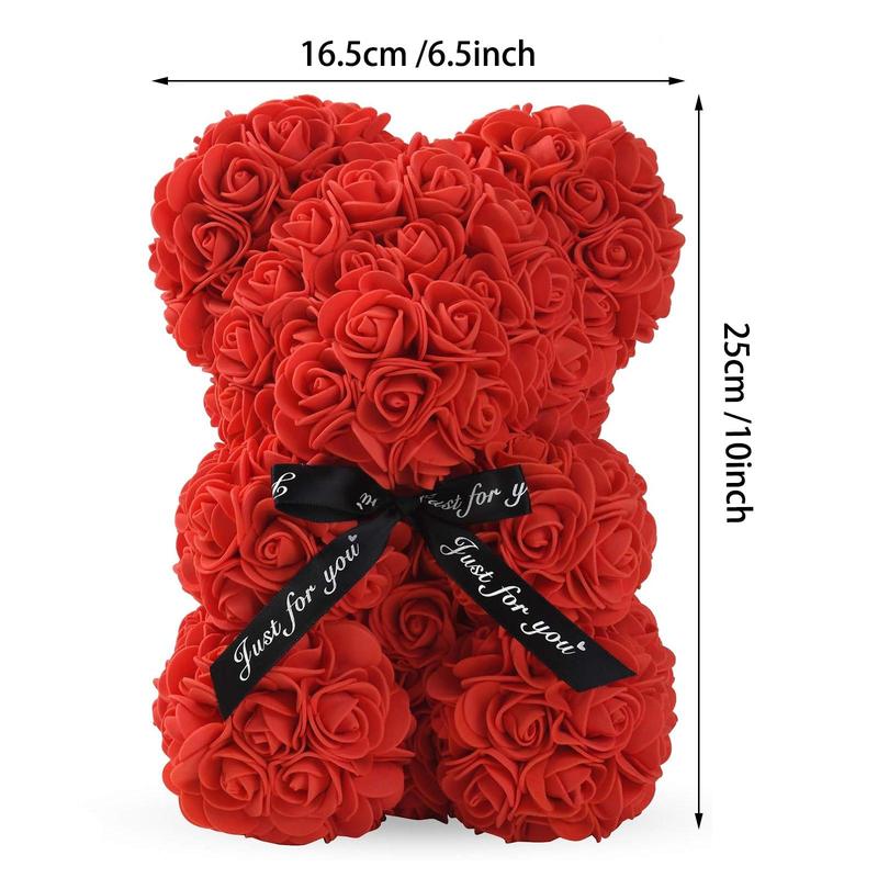 Room Decor Artificial Rose Bear with Clear Gift Box, Birthday Gift, Everlasting Rose Flower with Ribbon Bowknot for Home Decor, Summer Essentials, Bedroom  Flowers Decor Accessories, Christmas Gift, Christmas Decoration