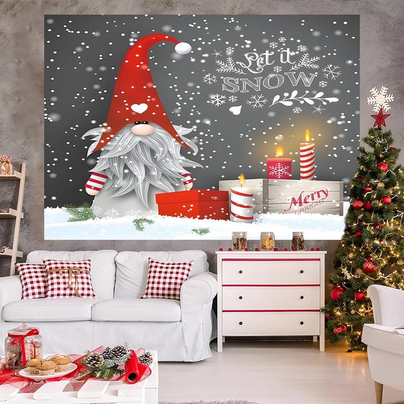 Christmas Themed Backdrop, 1 Count Christmas Gnome Pattern Backdrop, Festive & Party Supplies for Home Living Room Bedroom Kitchen