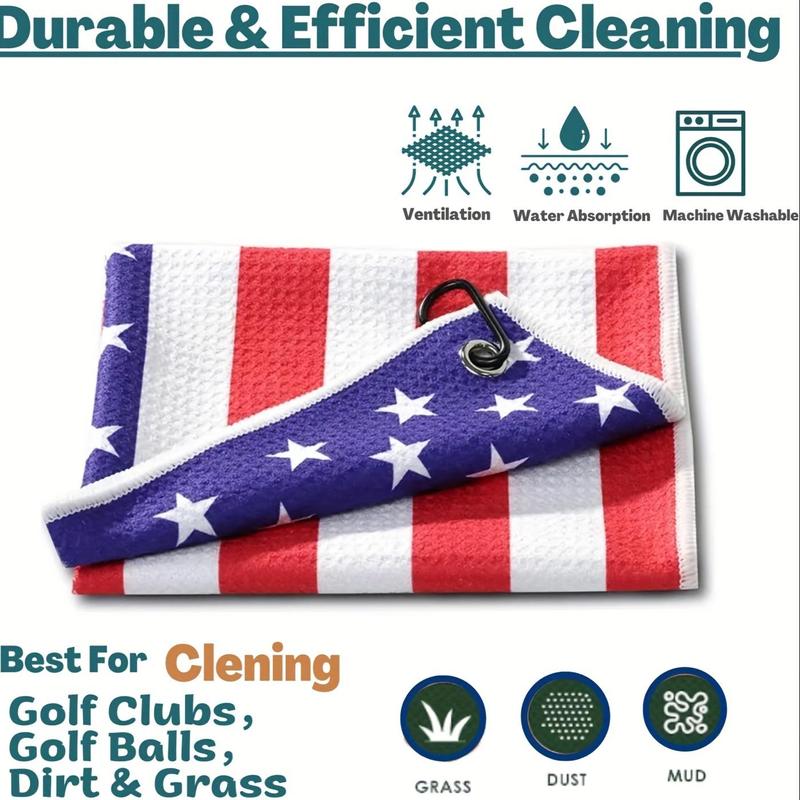 Flag Pattern Golf Towel, Portable Water Absorption Printed Golf Towels with Clip, Creative Birthday Gift for Golf Lovers