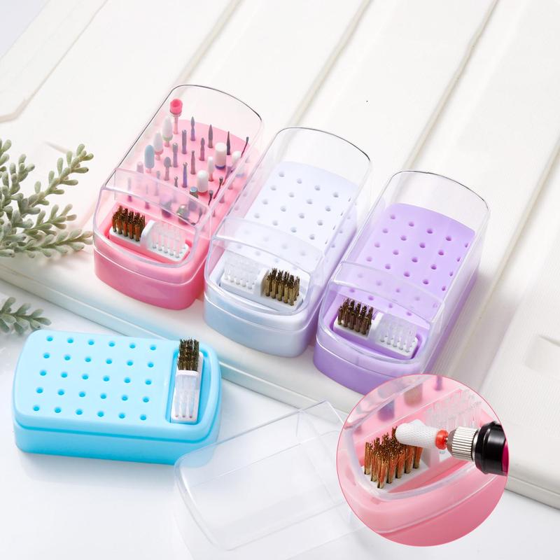 Nail Drill Bit Storage Box with Cleaning Brush, 1 Count 30 Holes Nail Drill Bits Organizer, Dustproof Nail Drill Bit Display Box