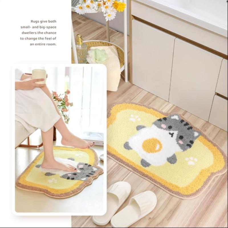 Cute Cat Pattern Toast Shape Bath Mat, 1 Count Non-slip Soft Absorbent Bath Rug, Machine Washable Bath Mat for Bathroom, Kitchen, Home Decor