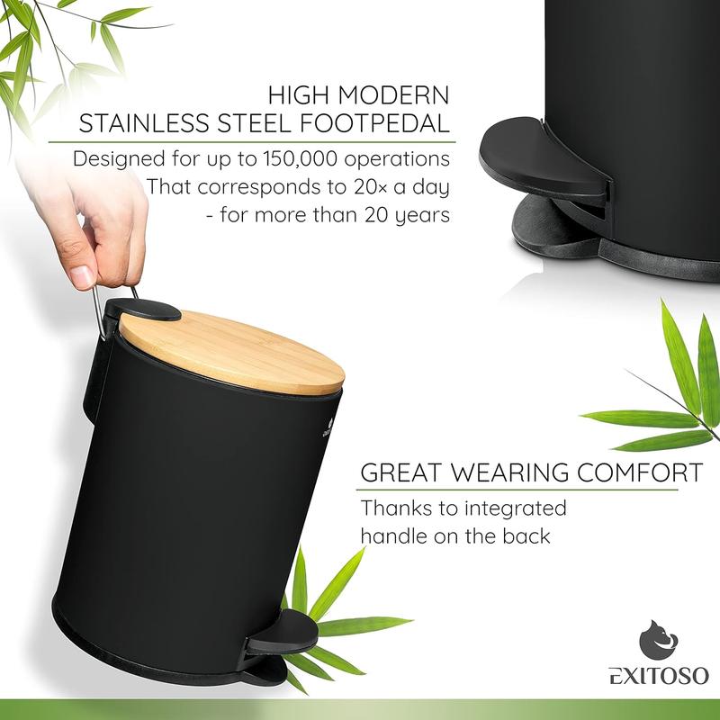 Mini Trash Can with Lid - 3L   0.8Gal - Small Trash Can with Lid for Bathroom - Black Bathroom Trash Can - Stainless Steel Bathroom Garbage Can with Lid - Black Trash Can Bathroom with Lid Bamboo Bucket