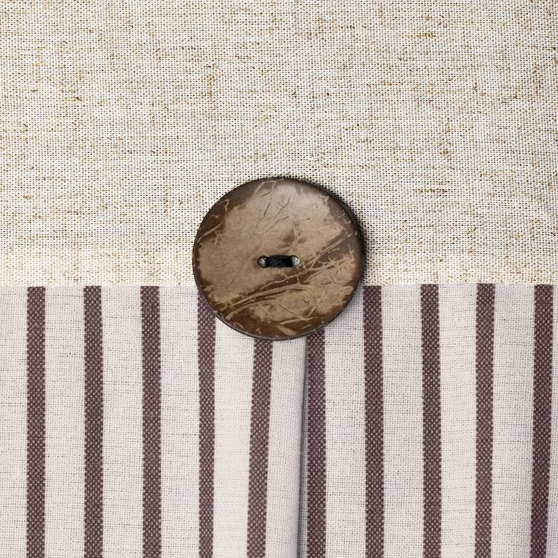 Button Farmhouse Beige Shower Curtain,Linen and Cotton Woven Fabric,Pleated Brown Stripe,Country Style,72x72 Inch