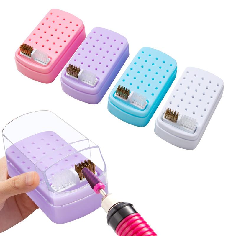 Nail Drill Bit Storage Box with Cleaning Brush, 1 Count 30 Holes Nail Drill Bits Organizer, Dustproof Nail Drill Bit Display Box