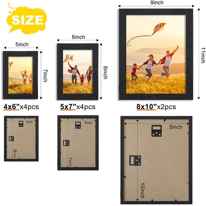 Picture Frames Collage Wall Decor 10 Pack, Gallery Wall Frame Set for Wall Mounting, Multi Sizes Including 8x10, 5x7, 4x6 Family Photo Frames Black Box Hanging