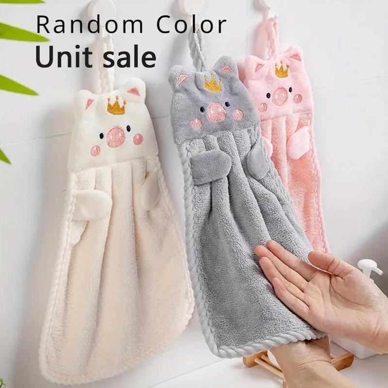 Random Color Cartoon Piggy Design Hand Towel, 1 Count Cute Hangable Absorbent Cleaning Cloth, Cleaning Cloths for Kitchen