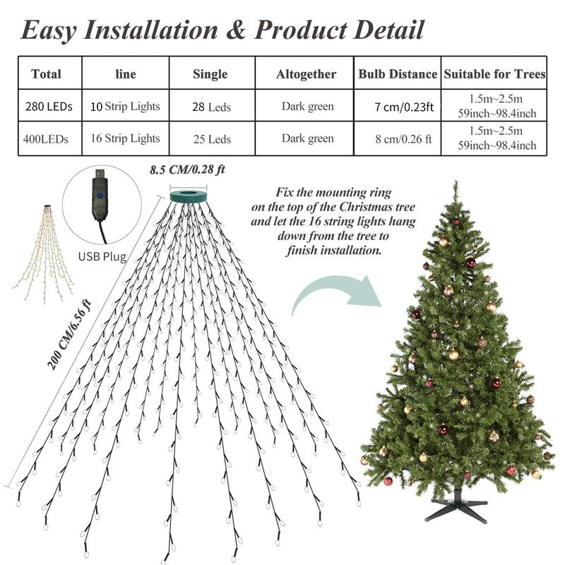 LED String Light, Remote Control & 8 Lighting Modes Christmas Tree Decorative Light, LED String Light for Indoor & Outdoor Yard Party Decoration