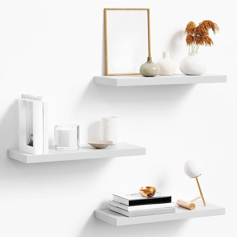 Floating Shelves for Wall, White Wood Wall Shelf Set of 3, 16