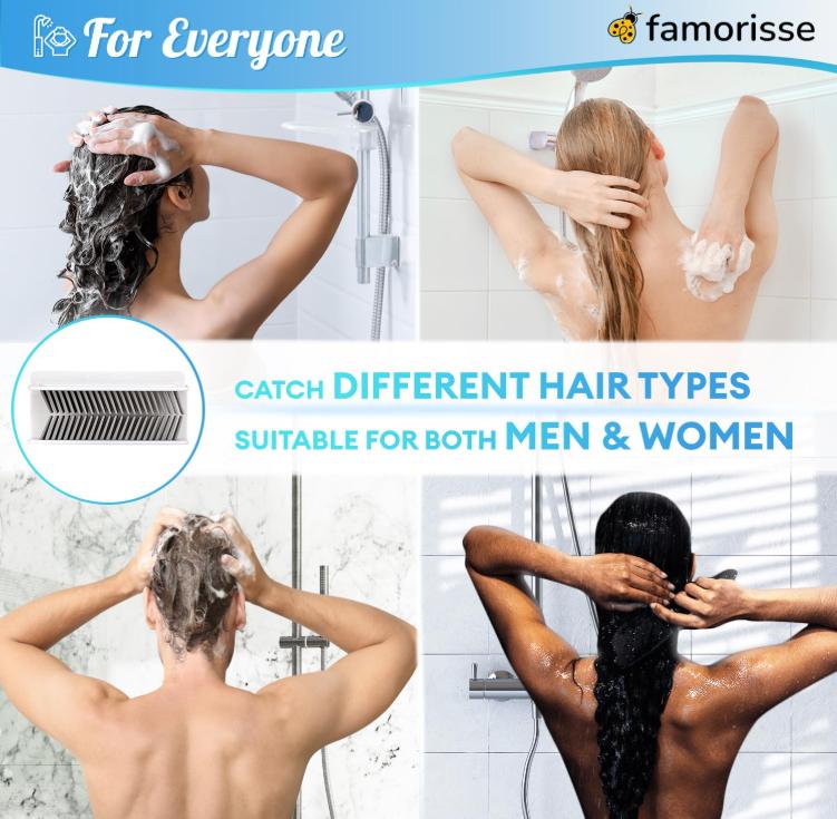 FAMORISSE Large Shower Wall Hair Catcher with Silicone Bristle - White Drain Hair Catcher