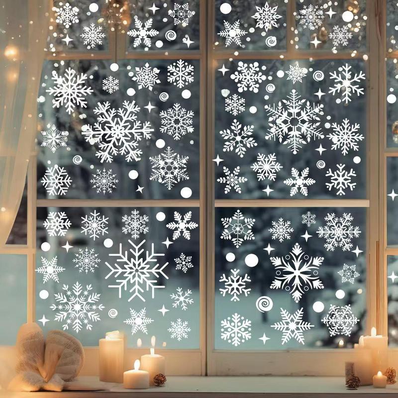 Christmas Themed Window Sticker, 4 Sheets set Snowman & Santa Claus Pattern Window Decal, Decorative Sticker for Home Party Festival