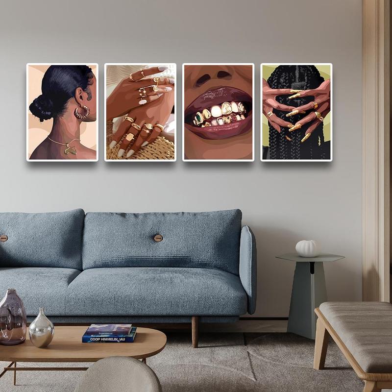 African Woman Pattern Unframed Painting, 1 Count Modern Fashion Style Canvas Wall Art, Wall Art Decor for Home Living Room Bedroom Office School