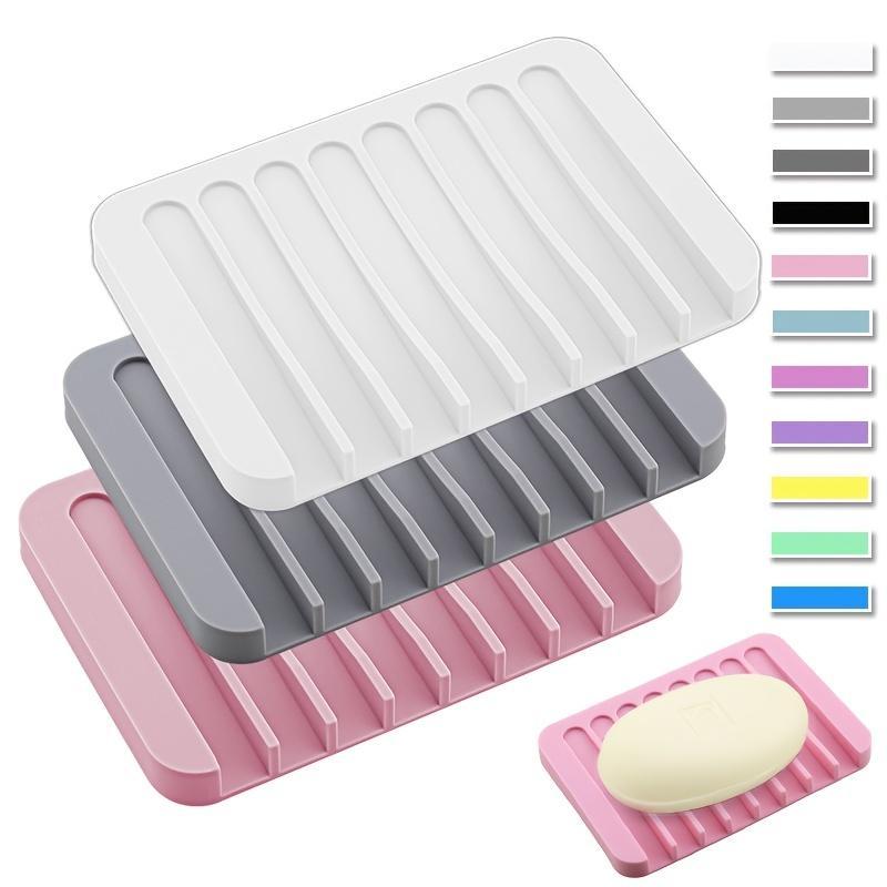 Square Soap Dish, 1 Count Silicone Soap Dish, Soap Drain Storage Rack For Bathroom & Kitchen