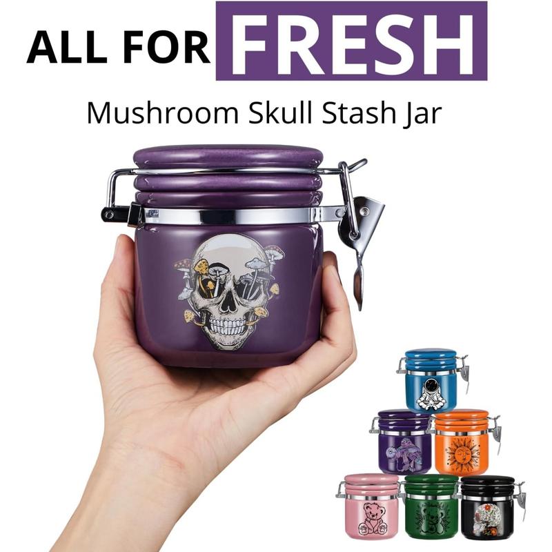 Mushroom Skull Storage Jar 1 2 oz (250 ml), odorproof jar airtight container to keep grass fresh for storage, Mushroom Skull bowl bottle holder - Mushroom Skull Gift - purple