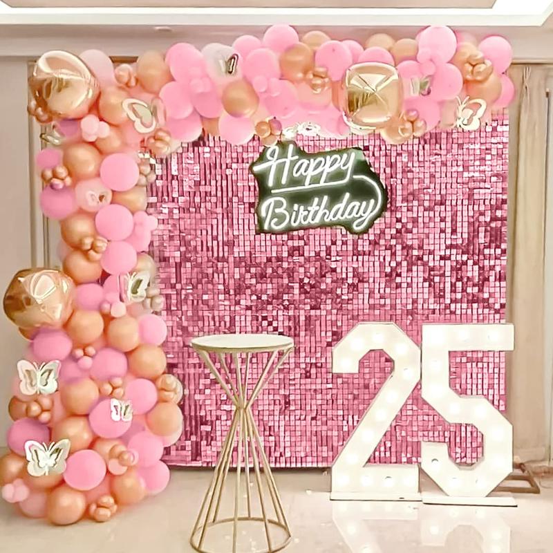 Pink Shimmer Wall Backdrop Giltter Background 24Packs for Party Wedding Birthday Engagement Bachelorette Parties Anniversary Decoration Gift Light Artwork Banners Box Cloth