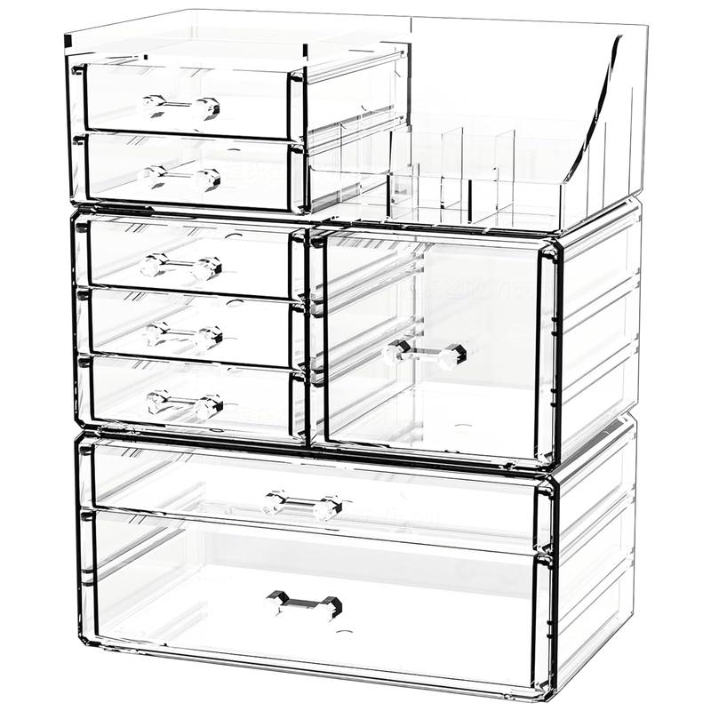 3 Pack Clear Make Up Organizers for Vanity,Stackable 8 Drawers Make Up Organizer,Cute Desk Organizer for Vanity ,Hair Clip,Beauty,Skincare Product Dresser  Drawer Organizer