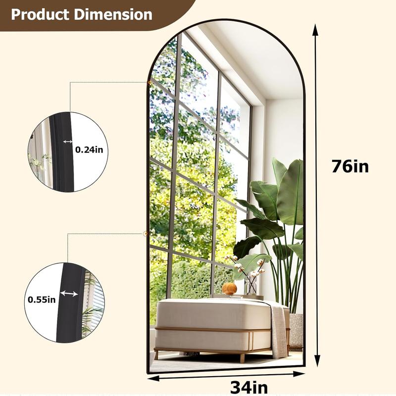 -34x76 inch Wall Mount Arched Full Length Mirror-Aluminum Alloy Frame High Definition-Full Body Mirror for Bedroom or Living Room,Black