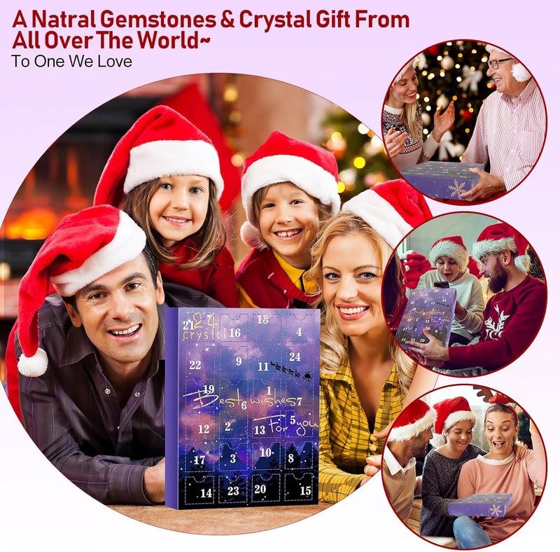 Advent Calendar 2024, 24 Days Natural Crystal Agate Stone Minerals & Fossils Gem Advent Calendars 2024 for Kids,Christmas Countdown Calendar Enthusiasts Rock Collection for Xmas Girls Boy Women Men