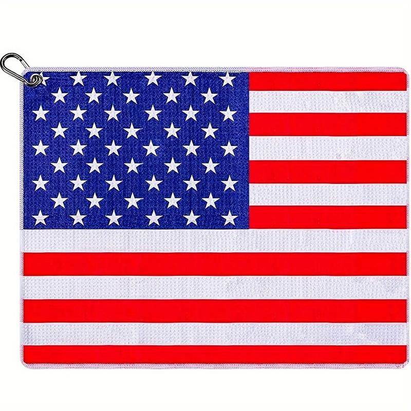 Flag Pattern Golf Towel, Portable Water Absorption Printed Golf Towels with Clip, Creative Birthday Gift for Golf Lovers