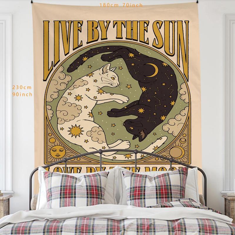 Cat & Moon Pattern Tapestry, Vintage Tarot Hanging Cloth, Wall Hanging Decor for Home Living Room Bedroom Dormitory, Home Decor