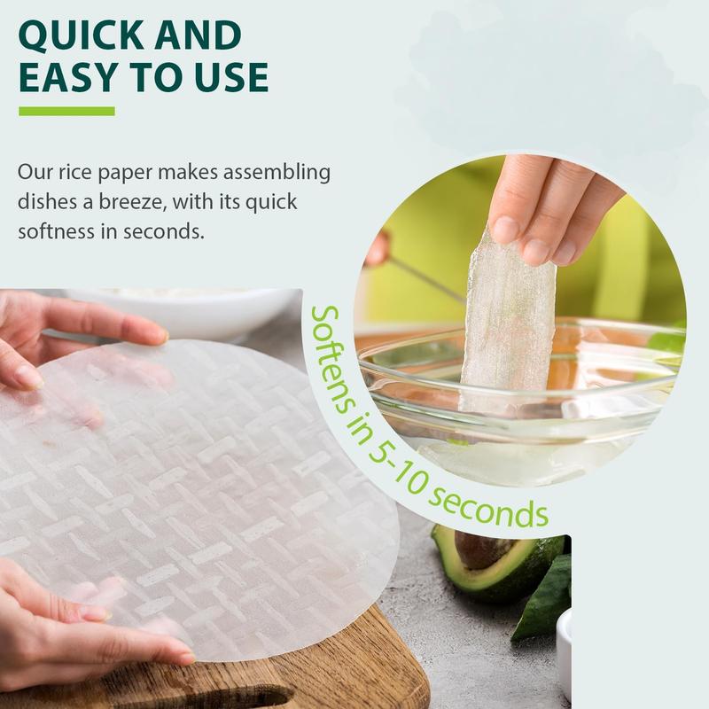 Rice Paper, White Rice Paper Wrappers, 1 Pack, 34 Sheets-Fresh Spring Roll Wrappers & Dumplings, Non-GMO, Gluten-Free, Low Carb, Vietnamese Rice Wraps (Round, 22cm)