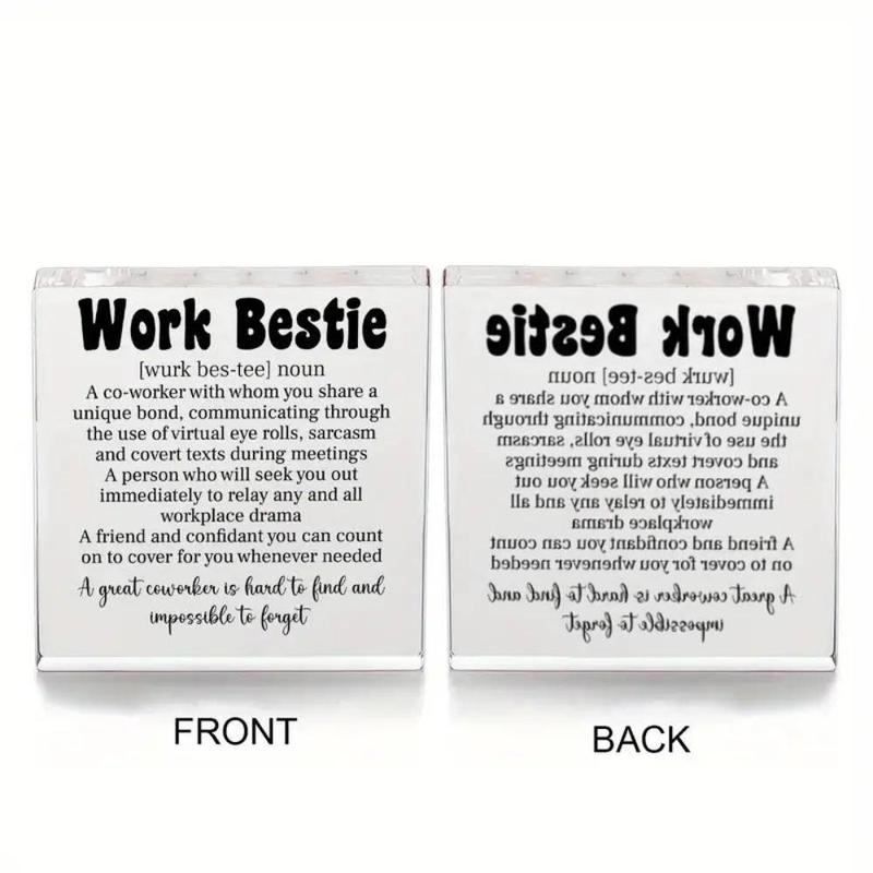 Work Bestie Acrylic Desktop Ornament, 1 Count Creative Clear Acrylic Desktop Decoration, Coworker Farewell Gift, Home Decor for Living Room Bedroom