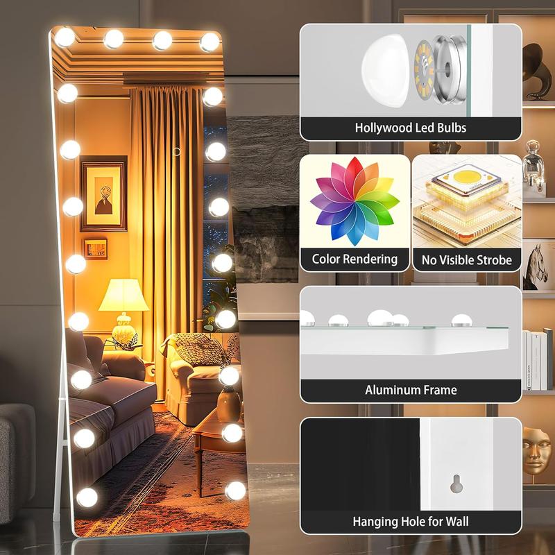 HASIPU Hollywood Full Body Mirrors with Bulbs, Wall Mounted Full Length Mirror with Lights