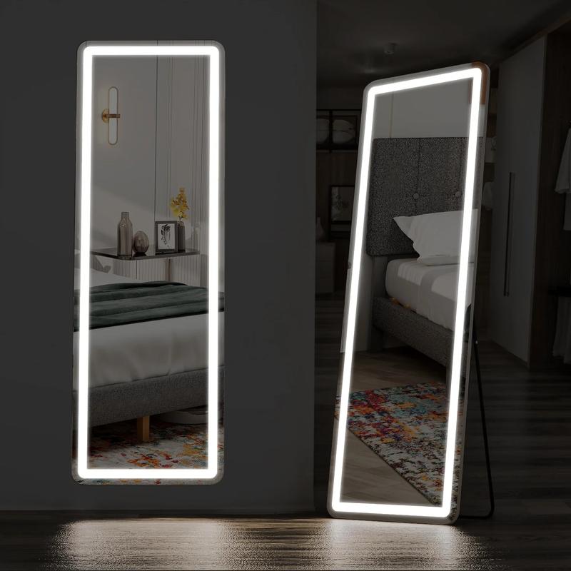 BIGLEAP 21” x 64” White LED Lighted Full Length Floor Mirror for Home Makeup - Adjustable Lighting