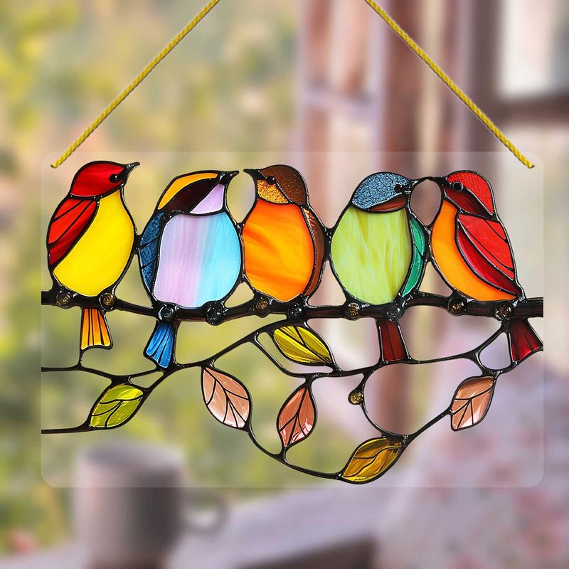 Bird Design Acrylic Hanging Decor, 1 Count Colorful Window Hanging Ornament, Home & Courtyard & Office Decor