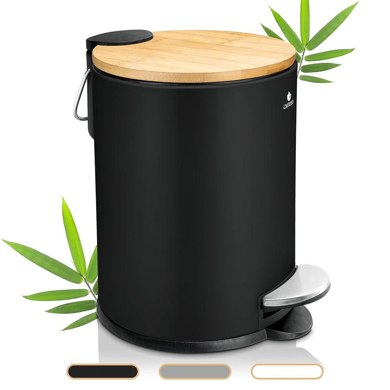 Mini Trash Can with Lid - 3L   0.8Gal - Small Trash Can with Lid for Bathroom - Black Bathroom Trash Can - Stainless Steel Bathroom Garbage Can with Lid - Black Trash Can Bathroom with Lid Bamboo Bucket