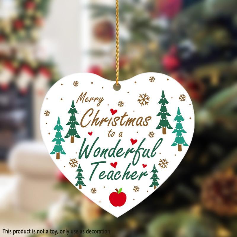 ''Merry Christmas Teacher'' Letter Christmas Tree Ornaments, 2D Acrylic Pendant with Rope, Party Holiday Decor, Home Decor, Garden Decor