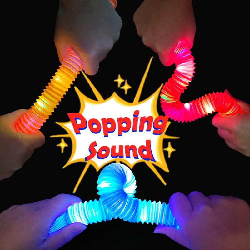 Light up Pop Tubes Toys Gifts for Kids 6 Pcs,Christmas Glow Sticks Party Favors Stocking Stuffers for Toddlers,Led Bracelets Necklaces Accessories for Children,Travel Camp Camping Fun for Boys Girls Kannove