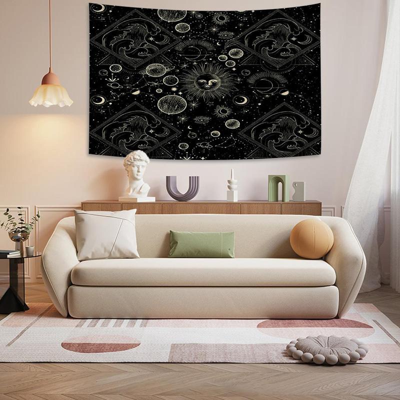  Sun & Moon & Face Pattern Tapestry, 1 Count Creative Wall Hanging Posters Tapestry for Home Decor, Wall Decor for Home Living Room Bedroom Dormitory, Cool Bedroom Accessories