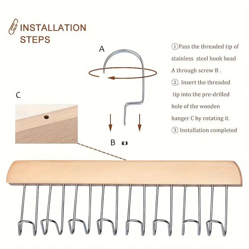 Wooden Bra Hanger, 3 Counts Space Saving 360° Rotatable Bra Hanger with 8 Hooks, Home Organizer for Bra Underwear Socks