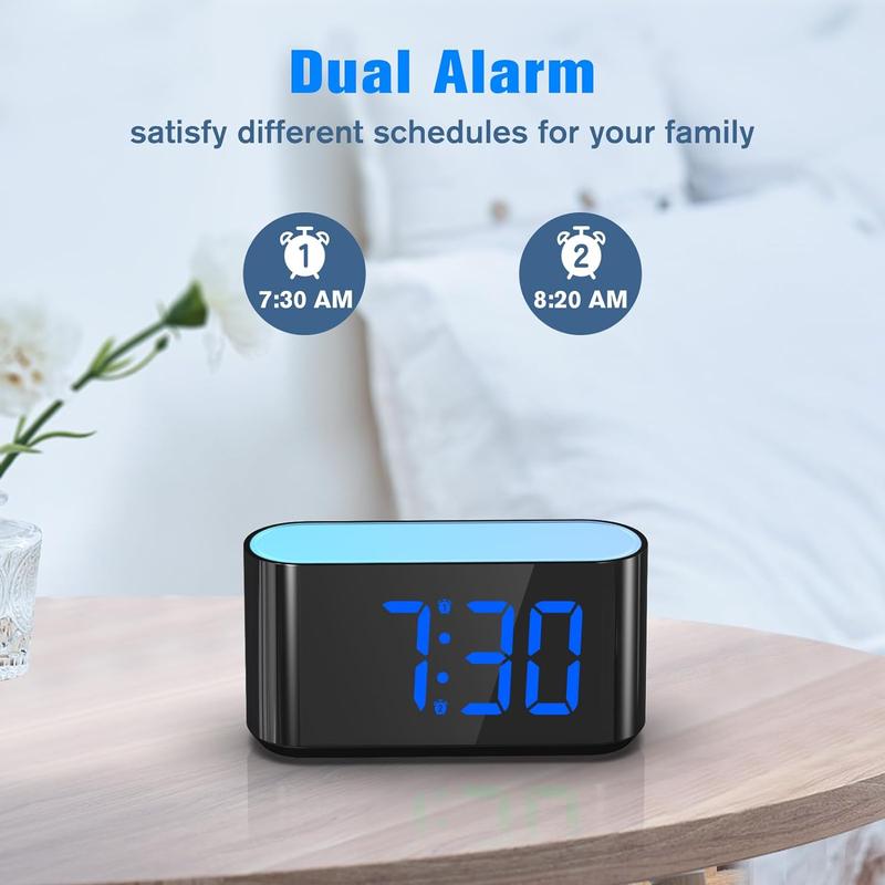 Digital Alarm Clock for Bedrooms - Large Display Easy to Read Across The Room, 7 Larger Color Night Light, Dual Alarm, Dimmer, True Battery Backup, Adjustable Volume