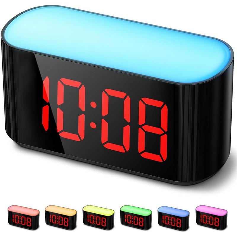 Digital Alarm Clock for Bedrooms - Large Display Easy to Read Across The Room, 7 Larger Color Night Light, Dual Alarm, Dimmer, True Battery Backup, Adjustable Volume