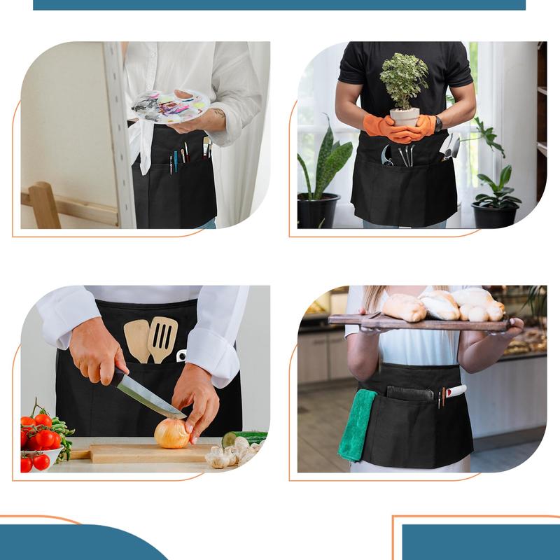 1 Pack Cotton Waiter Apron with 3 Pockets and Chef Towel 1 | 3 | 6 Pack Waistband for Waitresses and Waiters