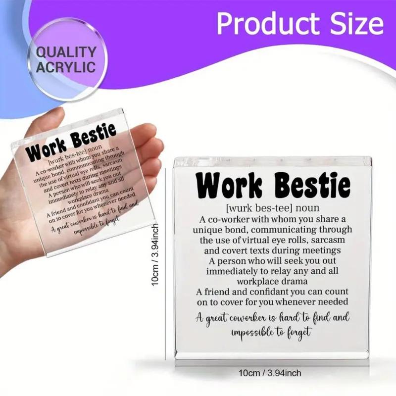 Work Bestie Acrylic Desktop Ornament, 1 Count Creative Clear Acrylic Desktop Decoration, Coworker Farewell Gift, Home Decor for Living Room Bedroom