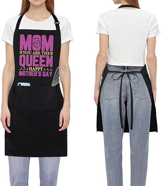 Drawelry Funny Aprons for Mom Gifts: Women Grill Cooking Bake Waterproof Apron 2 Pocket Adjustable Neck Strap