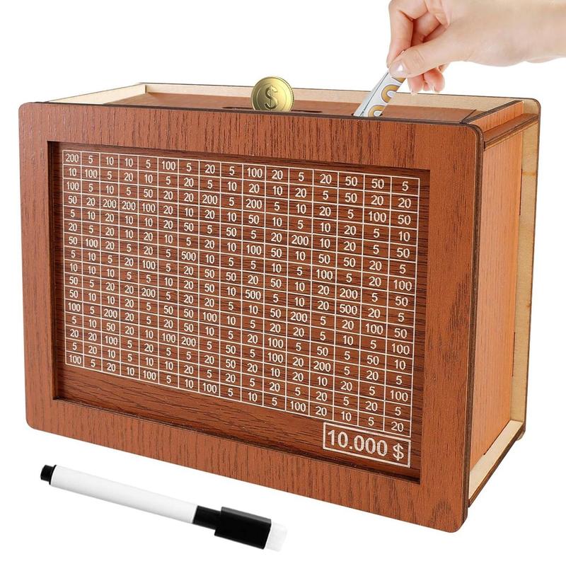 Saving Box, Wooden Cash Saving Box, Wooden Money Box with Money Target and Numbers, Savings Challenges Money Box with Counter, Cash Savings Box, Cash Saver Box, Piggy Bank for Savings Goal