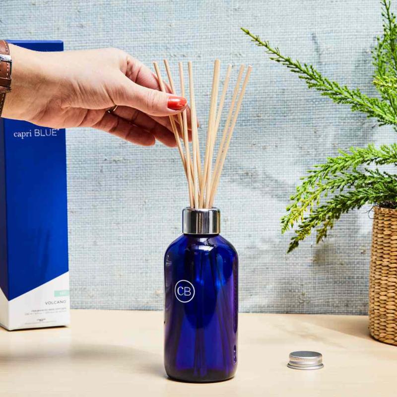 Capri Blue Volcano Candle 19 oz, Reed Oil Diffuser 8 oz with Sticks – Navy Blue Scented Aromatherapy Set for Home , Freshener, Fragrance