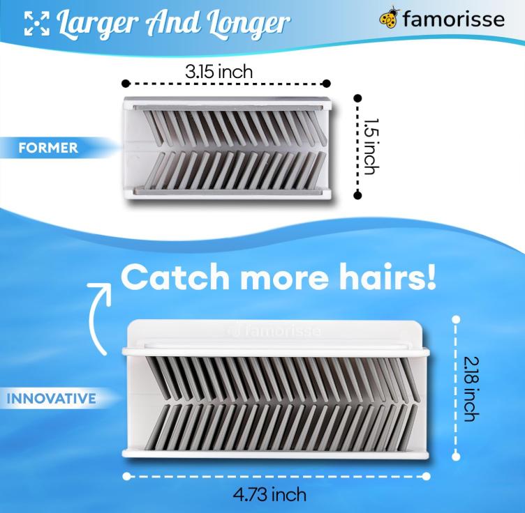 FAMORISSE Large Shower Wall Hair Catcher with Silicone Bristle - White Drain Hair Catcher