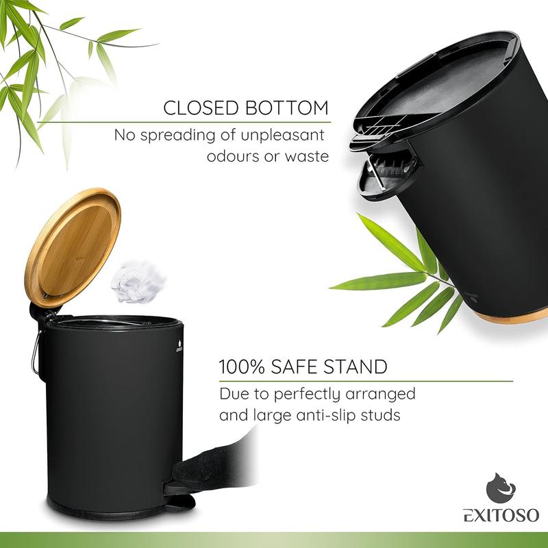 Mini Trash Can with Lid - 3L   0.8Gal - Small Trash Can with Lid for Bathroom - Black Bathroom Trash Can - Stainless Steel Bathroom Garbage Can with Lid - Black Trash Can Bathroom with Lid Bamboo Bucket