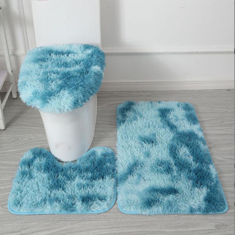 Bathroom Mat Set, 3 Counts set Including U-shape Mat & Lid Cover Pad & Door Mat, Non-slip Rug for Home Bathroom