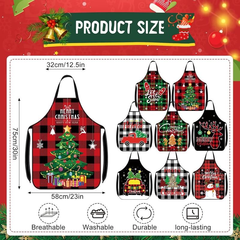 8 count Christmas Apron for Women Christmas Kitchen Cooking Aprons Bulk Adjustable Xmas Baking Aprons for Holiday