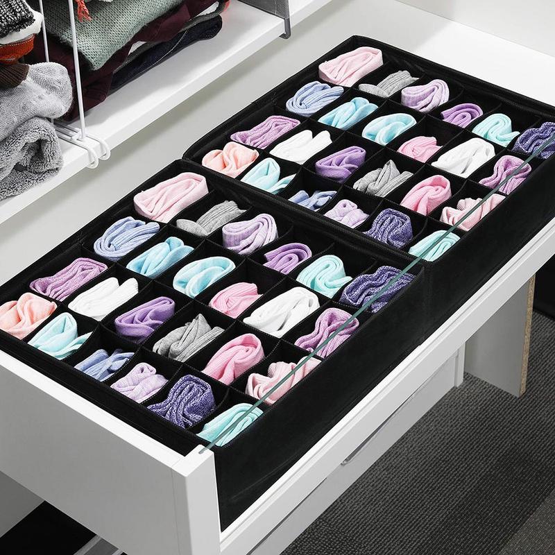 Multi-grid Socks Drawer Storage Box, 2pcs set Folding Underwear Storage Drawer, Fabric Storage Box for Socks, Ties, Underwear Divider Cabinet Organizer, Bedroom Accessories